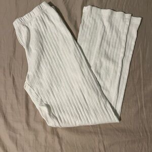 Brandy Melville White Wide Leg Jumpsuit with Ribbed Texture